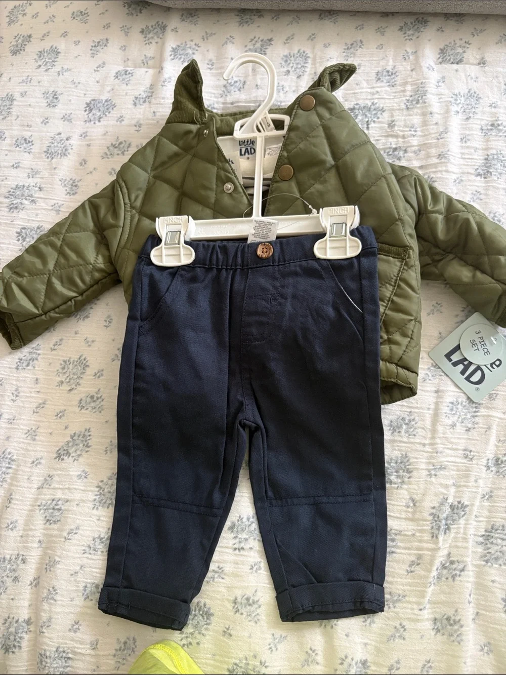 Baby Quilted Olive Jacket with Navy Pants